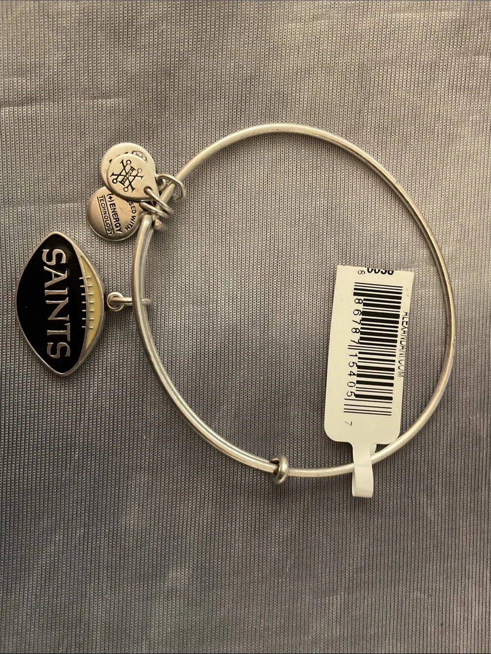 Alex and Ani Silver Saints Charm Bangle with Black Enamel Team Charm